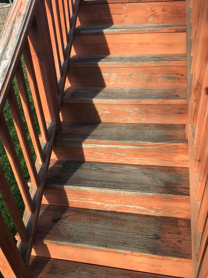 Weathered deck stairs before renovation by His Handy Hands in Raleigh NC
