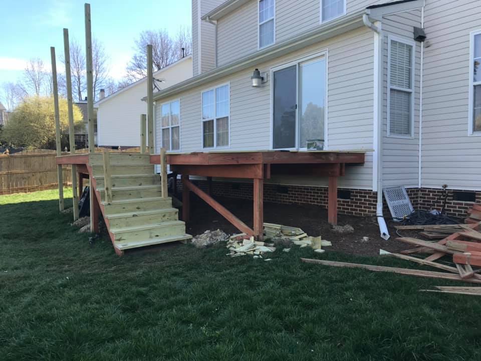 Deck construction progress by His Handy Hands in Raleigh NC