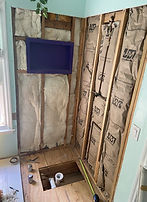 Bathroom shower demolition during renovation by His Handy Hands in Raleigh NC